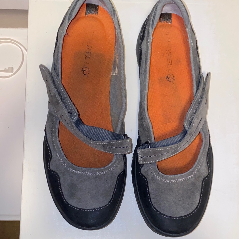 Merrell Gray Suede Mary Jane Flats with Orange Insoles